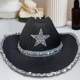 Maxbell Novelty Cowboy hat Hats Sequin Star Western Ladies Holiday Black