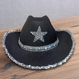 Maxbell Novelty Cowboy hat Hats Sequin Star Western Ladies Holiday Black