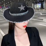 Maxbell Novelty Cowboy hat Hats Sequin Star Western Ladies Holiday Black