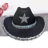 Maxbell Novelty Cowboy hat Hats Sequin Star Western Ladies Holiday Black