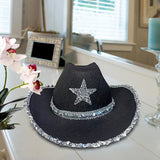 Maxbell Novelty Cowboy hat Hats Sequin Star Western Ladies Holiday Black