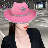 Maxbell Novelty Cowboy hat Hats Sequin Star Western Ladies Holiday Pink