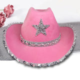 Maxbell Novelty Cowboy hat Hats Sequin Star Western Ladies Holiday Pink