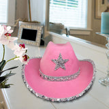 Maxbell Novelty Cowboy hat Hats Sequin Star Western Ladies Holiday Pink