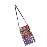 Maxbell Hand Crocheted Shoulder Bag Woven Tassel Bohemian for Beach Summer Purple