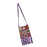 Maxbell Hand Crocheted Shoulder Bag Woven Tassel Bohemian for Beach Summer Purple