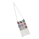 Maxbell Hand Crocheted Shoulder Bag Woven Tassel Bohemian for Beach Summer White