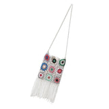 Maxbell Hand Crocheted Shoulder Bag Woven Tassel Bohemian for Beach Summer White