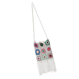 Maxbell Hand Crocheted Shoulder Bag Woven Tassel Bohemian for Beach Summer White