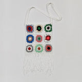 Maxbell Hand Crocheted Shoulder Bag Woven Tassel Bohemian for Beach Summer White