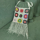 Maxbell Hand Crocheted Shoulder Bag Woven Tassel Bohemian for Beach Summer White