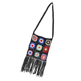Maxbell Hand Crocheted Shoulder Bag Woven Tassel Bohemian for Beach Summer Black