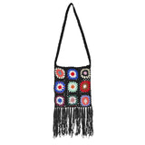 Maxbell Hand Crocheted Shoulder Bag Woven Tassel Bohemian for Beach Summer Black
