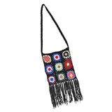 Maxbell Hand Crocheted Shoulder Bag Woven Tassel Bohemian for Beach Summer Black