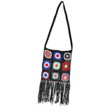 Maxbell Hand Crocheted Shoulder Bag Woven Tassel Bohemian for Beach Summer Black