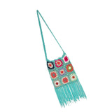 Maxbell Hand Crocheted Shoulder Bag Woven Tassel Bohemian for Beach Summer Blue