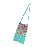 Maxbell Hand Crocheted Shoulder Bag Woven Tassel Bohemian for Beach Summer Blue