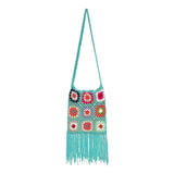 Maxbell Hand Crocheted Shoulder Bag Woven Tassel Bohemian for Beach Summer Blue