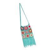 Maxbell Hand Crocheted Shoulder Bag Woven Tassel Bohemian for Beach Summer Blue