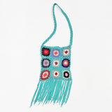 Maxbell Hand Crocheted Shoulder Bag Woven Tassel Bohemian for Beach Summer Blue