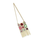 Maxbell Hand Crocheted Shoulder Bag Woven Tassel Bohemian for Beach Summer Beige