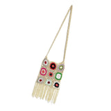 Maxbell Hand Crocheted Shoulder Bag Woven Tassel Bohemian for Beach Summer Beige
