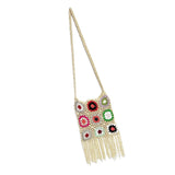 Maxbell Hand Crocheted Shoulder Bag Woven Tassel Bohemian for Beach Summer Beige