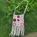 Maxbell Hand Crocheted Shoulder Bag Woven Tassel Bohemian for Beach Summer Beige