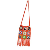 Maxbell Hand Crocheted Shoulder Bag Woven Tassel Bohemian for Beach Summer Orange