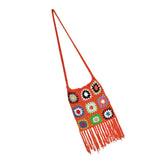 Maxbell Hand Crocheted Shoulder Bag Woven Tassel Bohemian for Beach Summer Orange