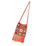 Maxbell Hand Crocheted Shoulder Bag Woven Tassel Bohemian for Beach Summer Orange