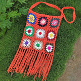 Maxbell Hand Crocheted Shoulder Bag Woven Tassel Bohemian for Beach Summer Orange