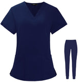 Maxbell Uniform Scrubs Set Machine Washable V Neckline for Women Medium Blue