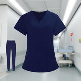 Maxbell Uniform Scrubs Set Machine Washable V Neckline for Women Medium Blue