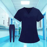 Maxbell Uniform Scrubs Set Machine Washable V Neckline for Women Large Blue