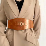 Maxbell Fashion Elastic Waist Belt for Dresses Waistband Decorative Pin Buckle Belt Brown