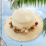 Maxbell Women Summer Straw Caps Foldable Party hat Protection for Beach Outdoor Beige