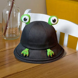 Maxbell Frog Bucket Hat Cute Party Hat Adjustable Wide Brim for Dress up girls Black