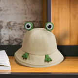 Maxbell Frog Bucket Hat Cute Party Hat Adjustable Wide Brim for Dress up girls Khaki