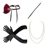 Maxbell 1920S Feather Headband Feather Headpiece for Theme Party Performances Stage 4 Pieces Wine Red