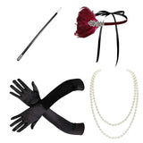 Maxbell 1920S Feather Headband Feather Headpiece for Theme Party Performances Stage 4 Pieces Wine Red