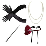 Maxbell 1920S Feather Headband Feather Headpiece for Theme Party Performances Stage 4 Pieces Wine Red