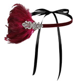Maxbell 1920S Feather Headband Feather Headpiece for Theme Party Performances Stage 4 Pieces Wine Red