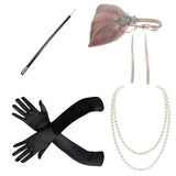 Maxbell 1920S Feather Headband Feather Headpiece for Theme Party Performances Stage 4 Pieces Pink