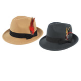 Maxbell Unisex Panama Jazz Hat Short Brim Feather Decorated Sunhat Fedora Hats Khaki