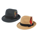 Maxbell Unisex Panama Jazz Hat Short Brim Feather Decorated Sunhat Fedora Hats Khaki