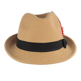 Maxbell Unisex Panama Jazz Hat Short Brim Feather Decorated Sunhat Fedora Hats Khaki