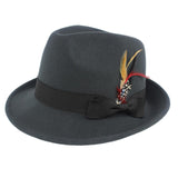 Maxbell Unisex Panama Jazz Hat Short Brim Feather Decorated Sunhat Fedora Hats Grey