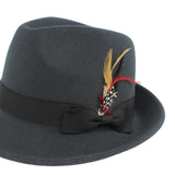 Maxbell Unisex Panama Jazz Hat Short Brim Feather Decorated Sunhat Fedora Hats Grey