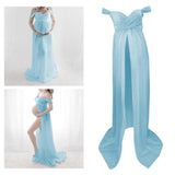 Maxbell Women Maternity Dress Maxi Dress for Photography Props Photoshoot Wedding M Blue
